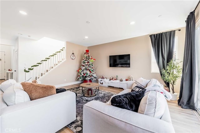 living room with light wood-type flooring