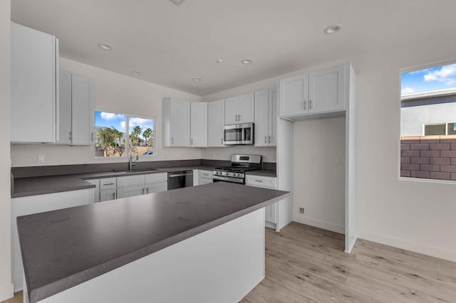 kitchen featuring sink, white cabinetry, light hardwood / wood-style flooring, and stainless steel appliances