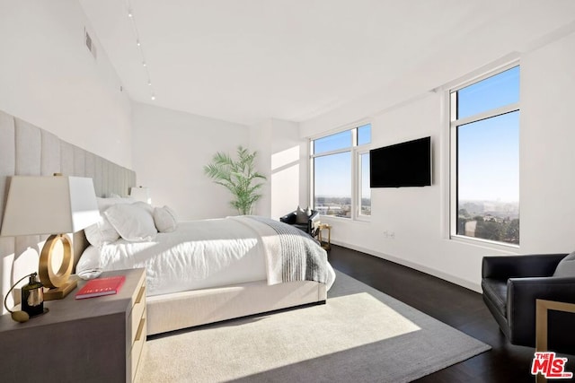 bedroom featuring dark hardwood / wood-style floors