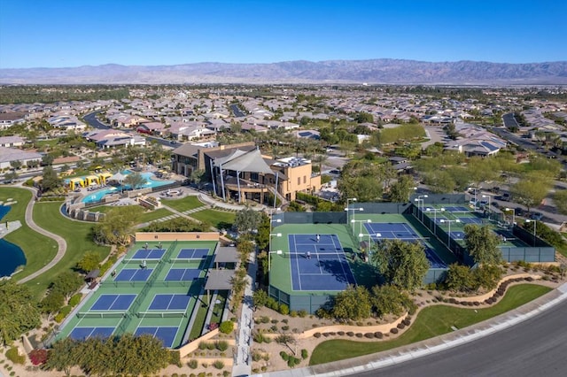 drone / aerial view featuring a mountain view