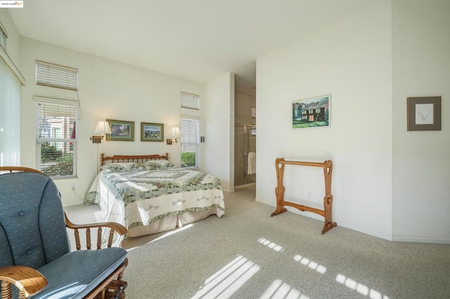 bedroom with light colored carpet