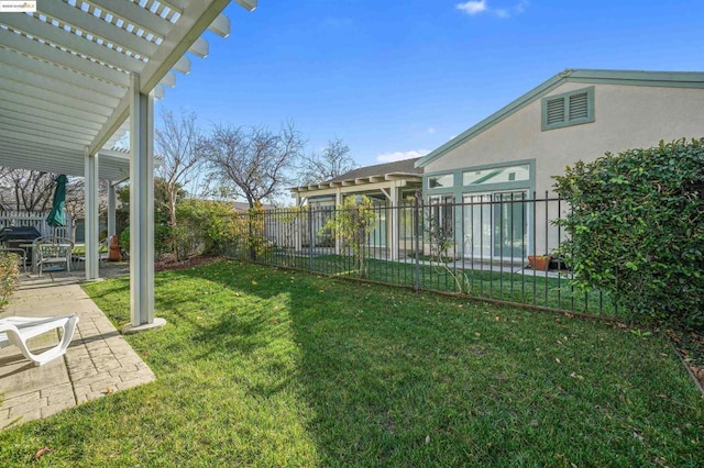 view of yard featuring a pergola and a patio area