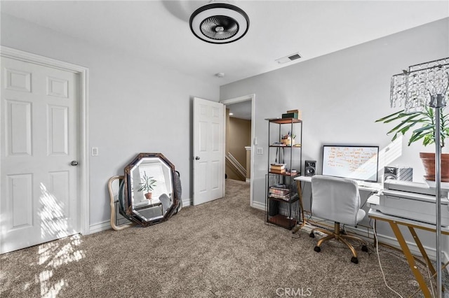 view of carpeted home office