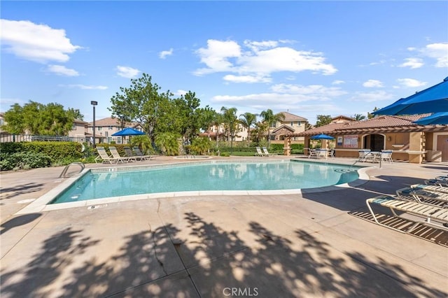 view of swimming pool with a patio