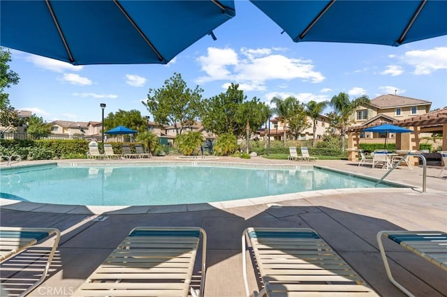 view of swimming pool with a patio area