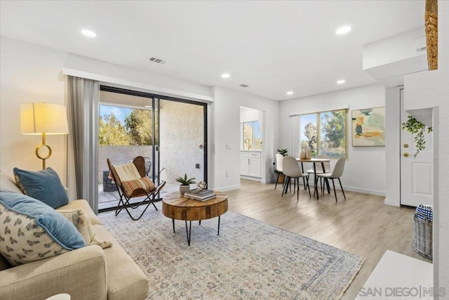 living room featuring light hardwood / wood-style flooring