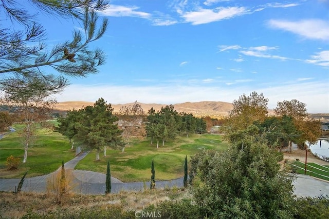 surrounding community featuring a mountain view and a yard