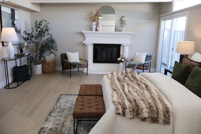 living area with light hardwood / wood-style flooring