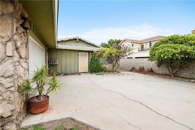 view of patio with a garage