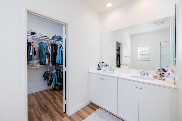 bathroom featuring hardwood / wood-style flooring and vanity