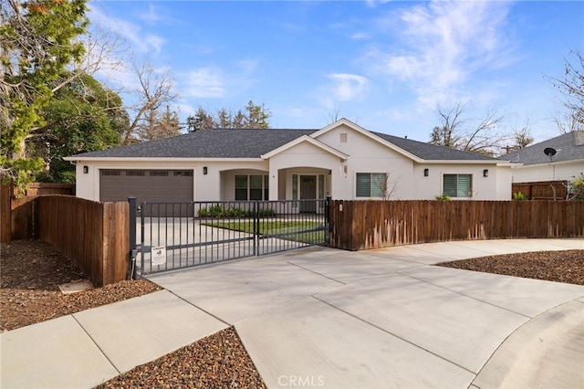 single story home with a garage