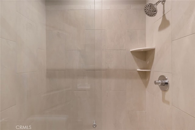 interior details featuring a tile shower