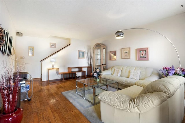 living room with dark wood-type flooring