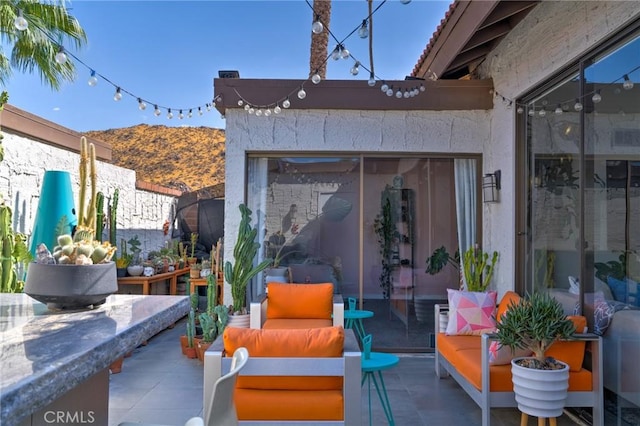 view of patio with a mountain view