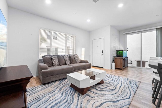 living room with light wood-type flooring