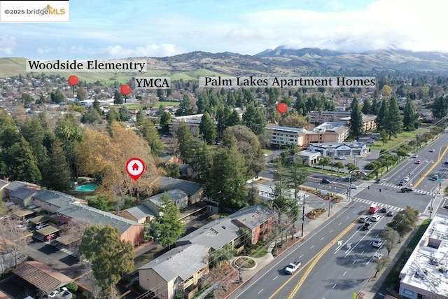 aerial view with a mountain view