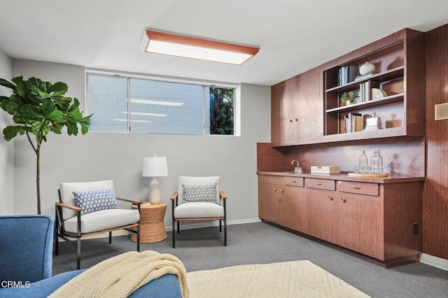 living area with light colored carpet