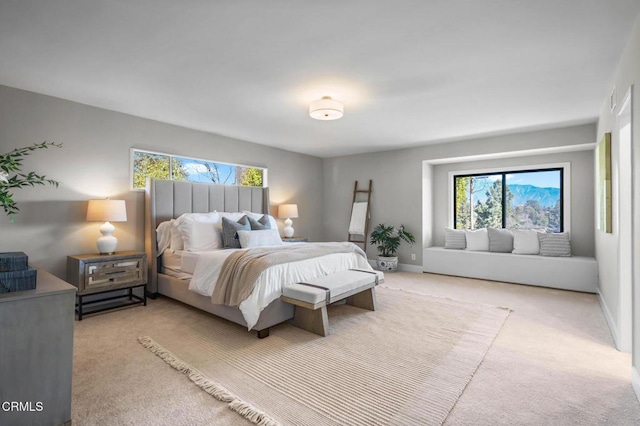 carpeted bedroom with multiple windows