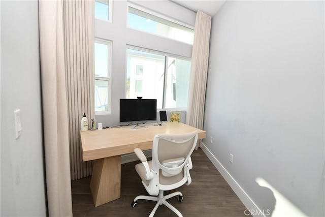 office with dark wood-type flooring