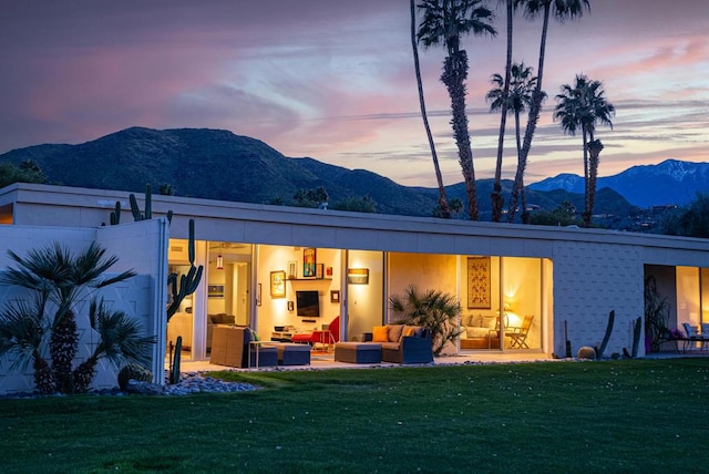 back of house featuring outdoor lounge area and a yard