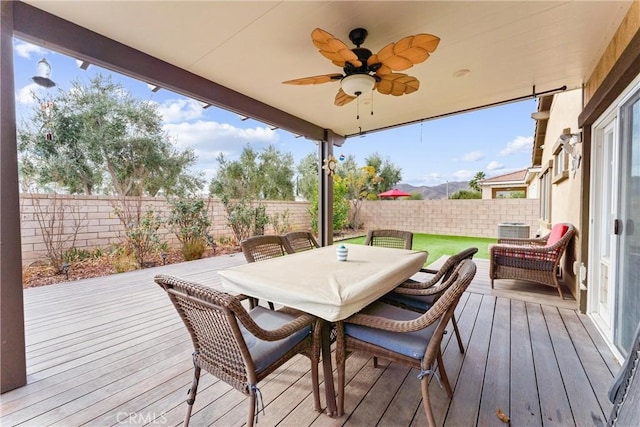 deck with ceiling fan and central AC