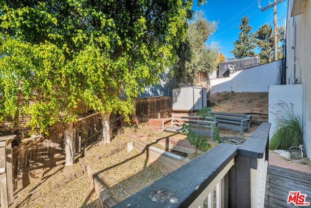 view of yard featuring a shed