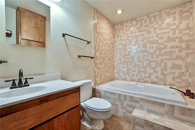 bathroom featuring toilet, vanity, and tile patterned flooring