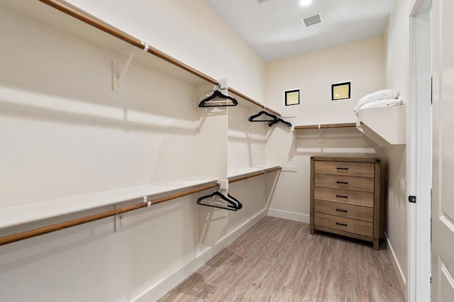 spacious closet with light hardwood / wood-style flooring