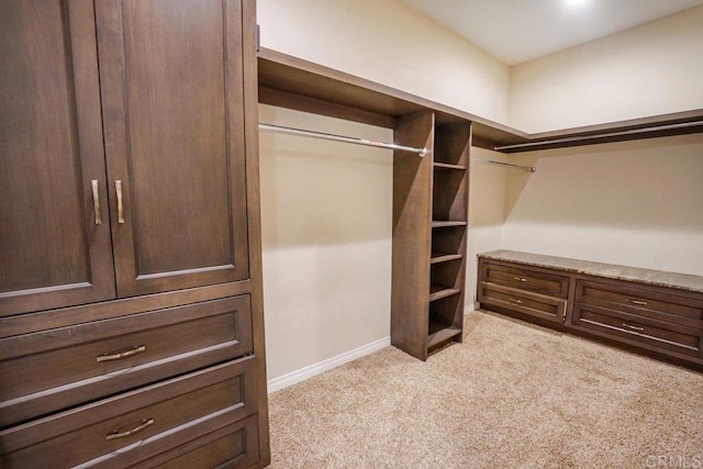 spacious closet featuring light carpet