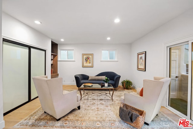 sitting room featuring a healthy amount of sunlight and light hardwood / wood-style flooring