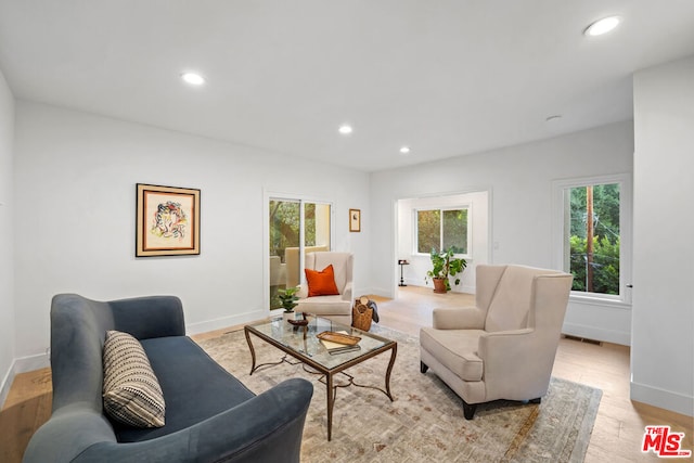 living room with light hardwood / wood-style floors