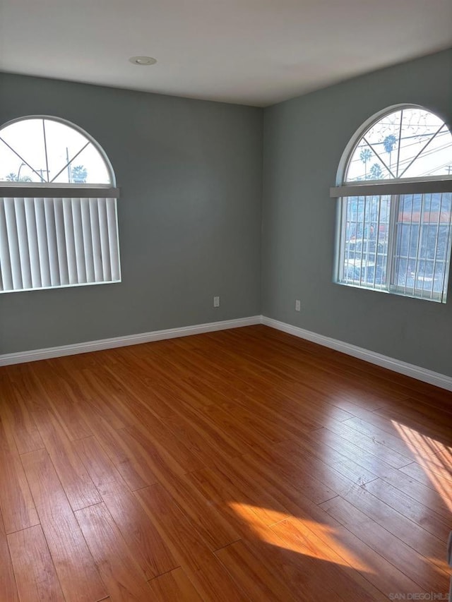 spare room featuring a healthy amount of sunlight and hardwood / wood-style flooring