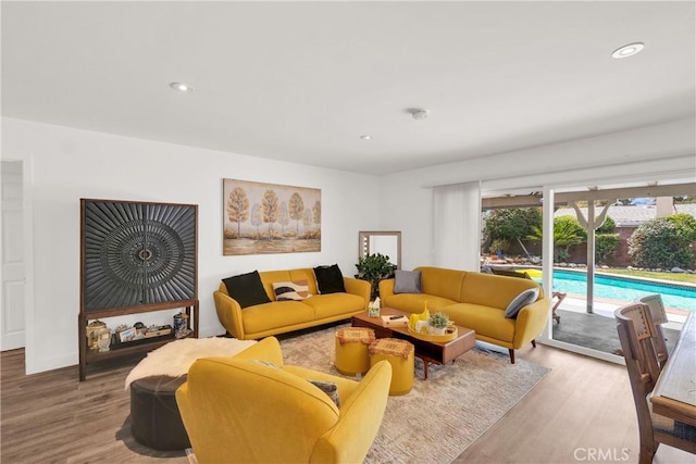 living room with hardwood / wood-style floors