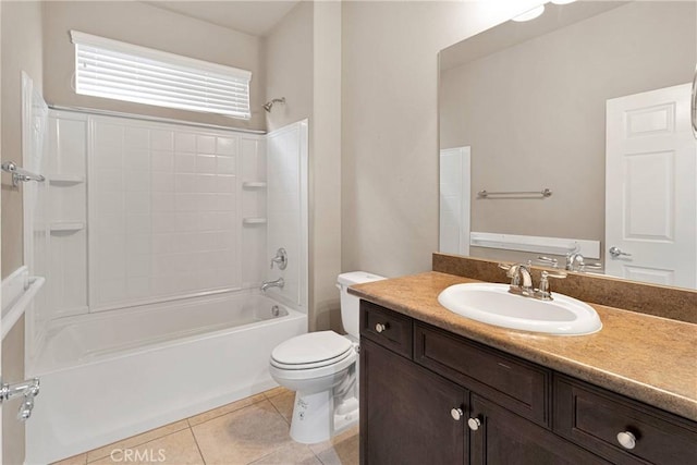 full bathroom with toilet, vanity, tile patterned flooring, and shower / tub combination