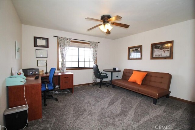 905 Madera Ln, Lake Arrowhead, CA 92352 - office area featuring baseboards, carpet floors, and a ceiling fan