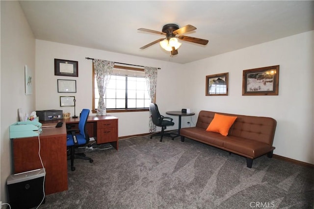 905 Madera Ln, Lake Arrowhead, CA 92352 - home office with ceiling fan, carpet flooring, and baseboards