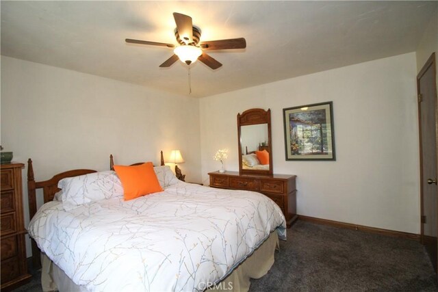 905 Madera Ln, Lake Arrowhead, CA 92352 - bedroom with carpet flooring, a ceiling fan, and baseboards