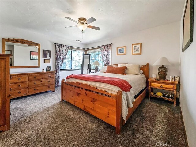 905 Madera Ln, Lake Arrowhead, CA 92352 - carpeted bedroom featuring ceiling fan and visible vents