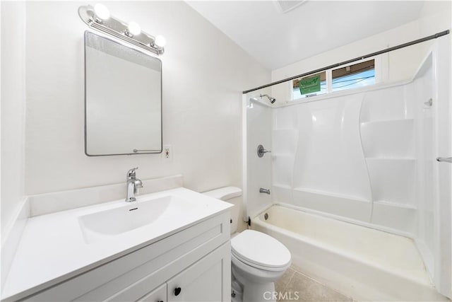 full bathroom featuring shower / bathing tub combination, tile patterned floors, toilet, and vanity