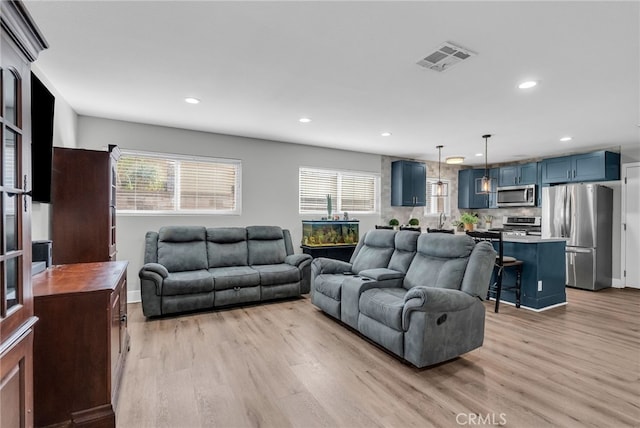 living room with light hardwood / wood-style floors and plenty of natural light