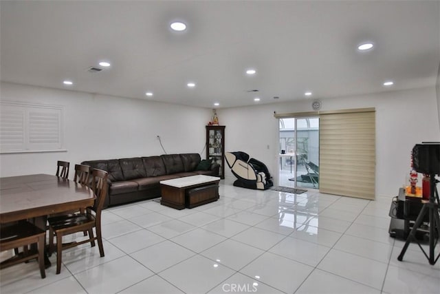 living room featuring light tile patterned flooring