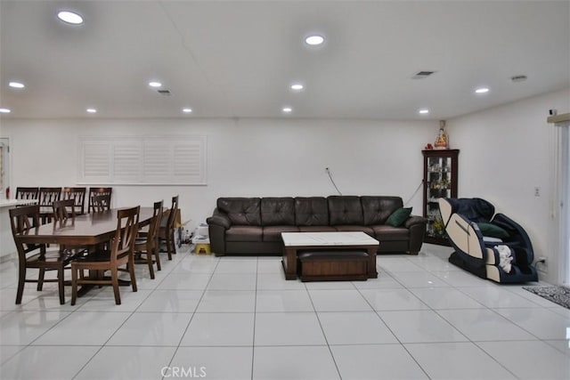 living room featuring light tile patterned floors