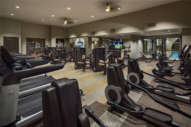 24368 Overlook Dr, Corona, CA 92883 - gym featuring visible vents and recessed lighting