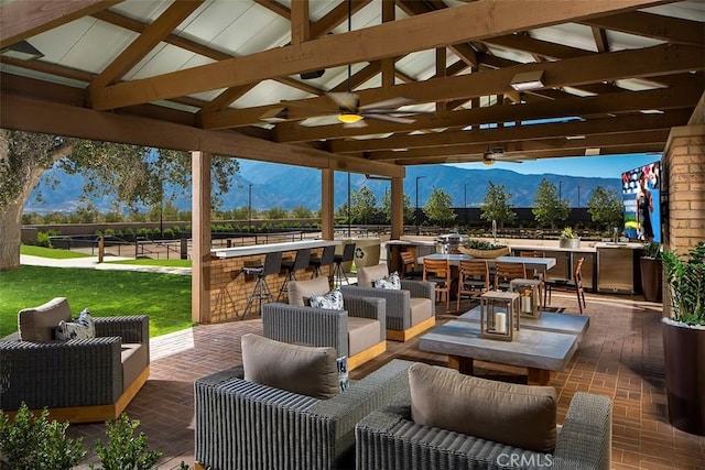 24368 Overlook Dr, Corona, CA 92883 - view of patio / terrace featuring outdoor lounge area, a mountain view, and ceiling fan