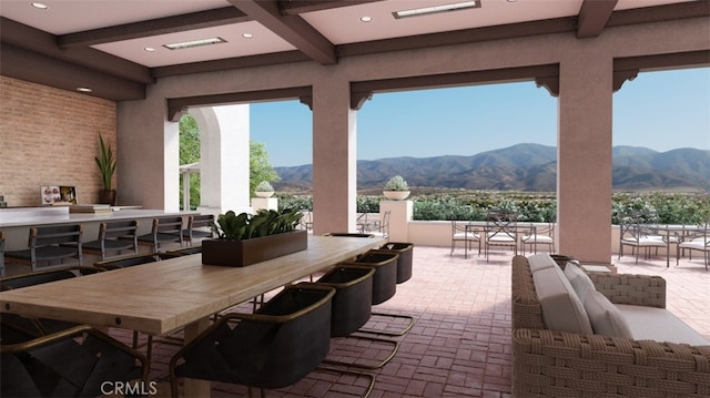 24368 Overlook Dr, Corona, CA 92883 - view of patio / terrace with outdoor dining space, visible vents, outdoor dry bar, and a mountain view