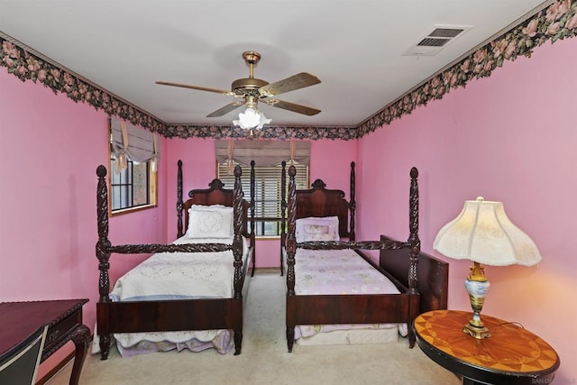 bedroom with carpet floors and ceiling fan