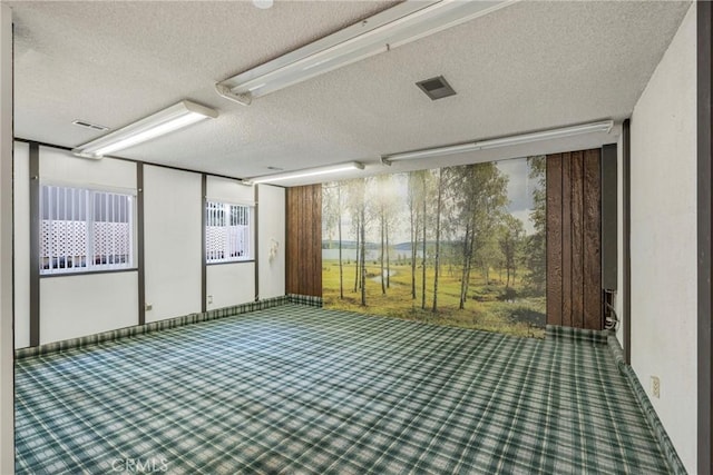 unfurnished room featuring carpet floors and a textured ceiling