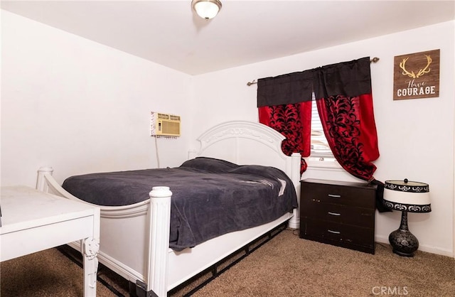 carpeted bedroom with a wall unit AC