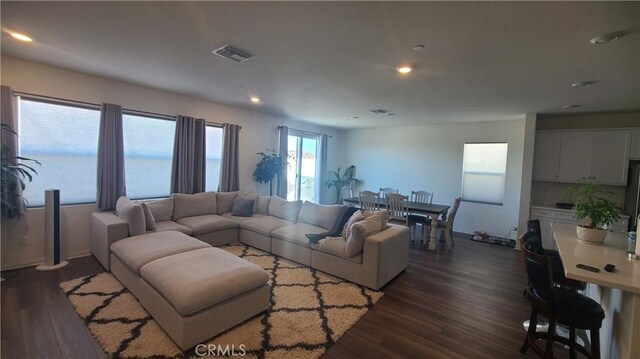 living room featuring dark hardwood / wood-style floors