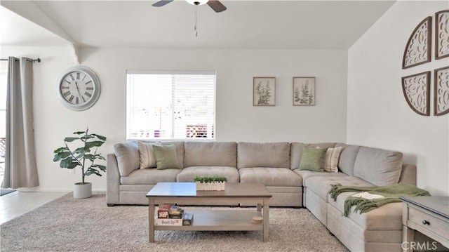 living room featuring ceiling fan